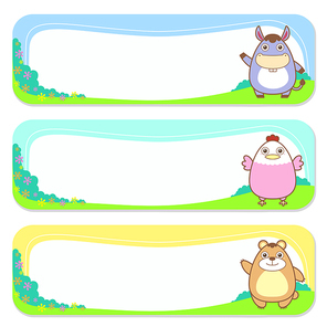 three cute animals set of banner elements