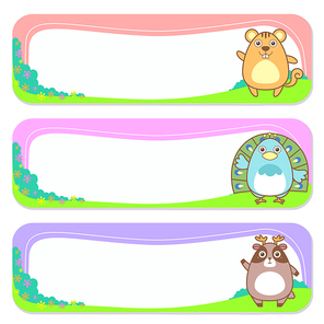 three cute animals set of banner elements