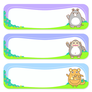 three cute animals set of banner elements