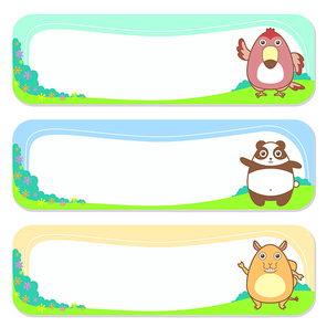 three cute animals set of banner elements