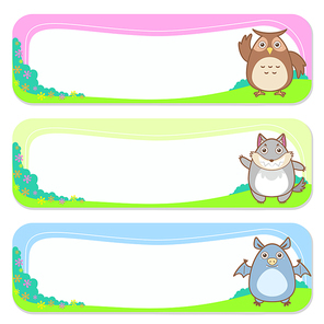 three cute animals set of banner elements