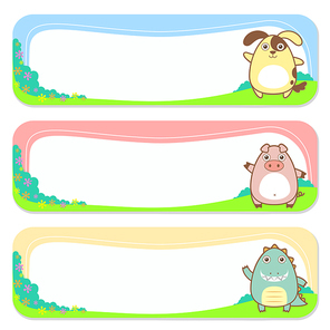 three cute animals set of banner elements