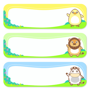 three cute animals set of banner elements