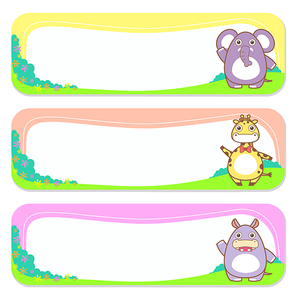 three cute animals set of banner elements