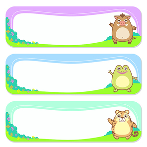 three cute animals set of banner elements