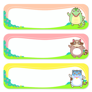 three cute animals set of banner elements