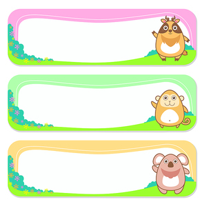 three cute animals set of banner elements