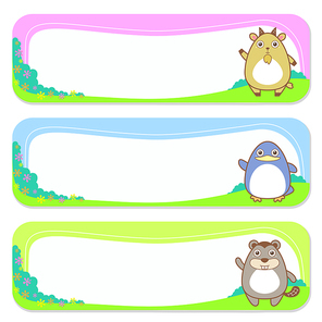 three cute animals set of banner elements