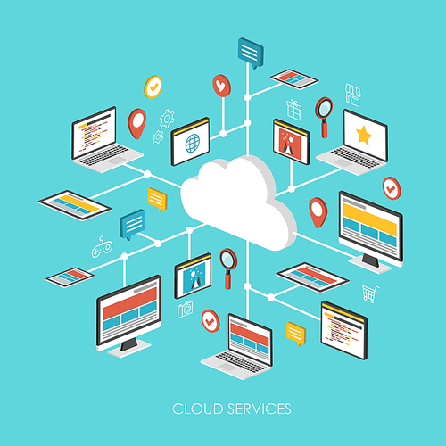 cloud services concept 3d isometric over blue background