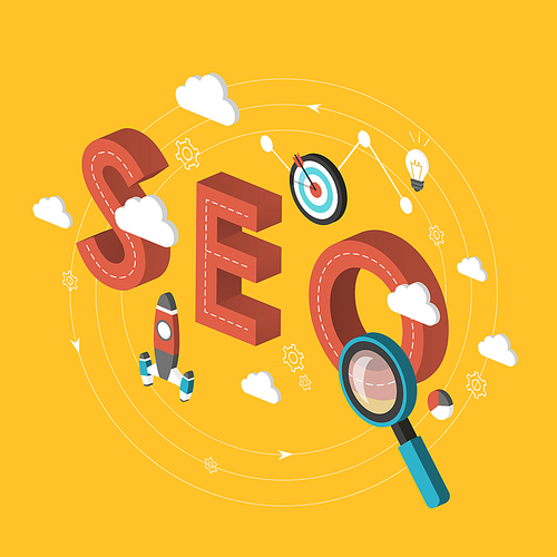 SEO concept 3d isometric over yellow background
