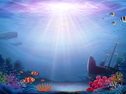 Natural ocean bottom background with shipwreck and abundant marine life, 3d illustration