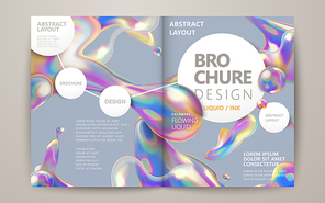 Abstract brochure design, flowing liquid bubble elements with white circle space, holographic style