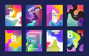 Abstract brochure design, colorful flowing liquid decoration in holographic style