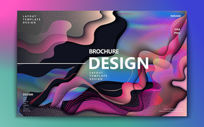 Abstract brochure design, colorful flowing wavy liquid decoration in holographic style