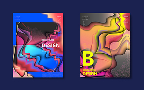 Abstract brochure design set, colorful flowing wavy liquid decoration in holographic style