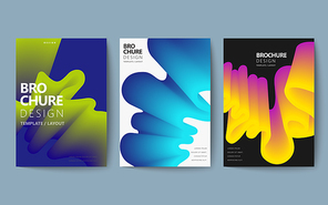 Abstract brochure design set, colorful flowing fluid in holographic style, poster design