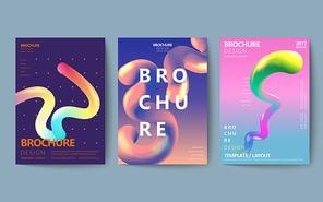 Abstract brochure design set, colorful flowing fluid in holographic style, poster design