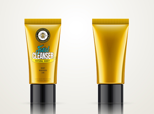 Facial cleanser container mockup, set of cosmetic tube package design in 3d illustration