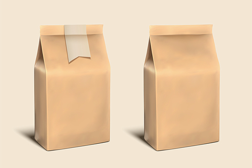 Blank paper bag template, craft paper with space for design uses in 3d illustration