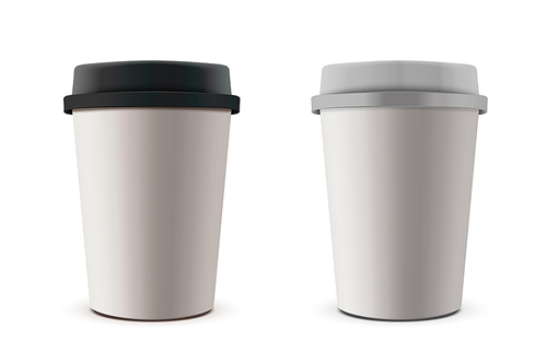 Takeaway paper cup mockup, blank coffee cups set in 3d illustration