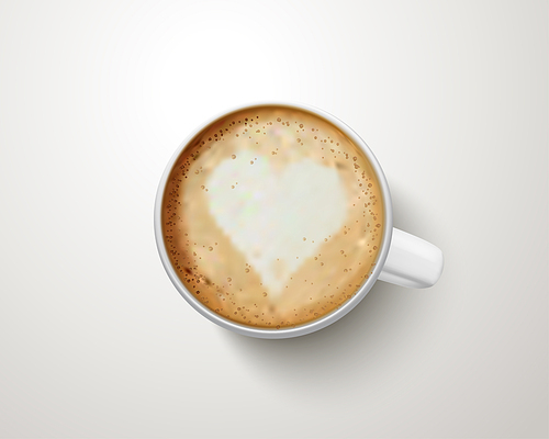 Top view of a cup of coffee with latte art in 3d illustration
