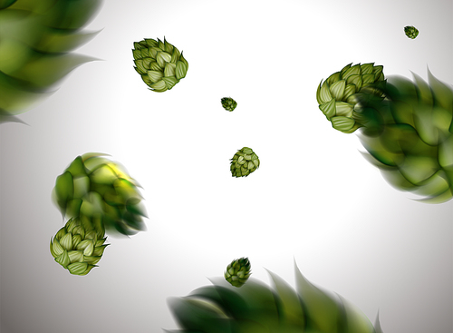 Flying hops flower design element in 3d illustration