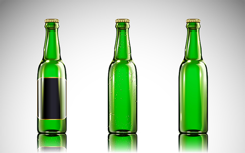 Green beer glass bottle mockup in 3d illustration for design uses