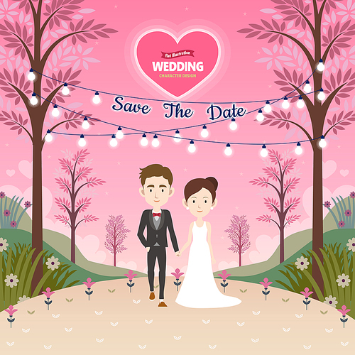 Save the date wedding template character design in flat style
