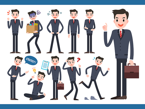Businessman character collection, lovely office worker in different actions and facial expression