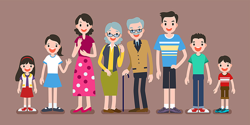 Lovely family characters, set of members from big family in flat design