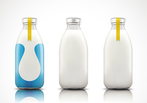 Dairy milk in glass bottle with blank label in 3d illustration