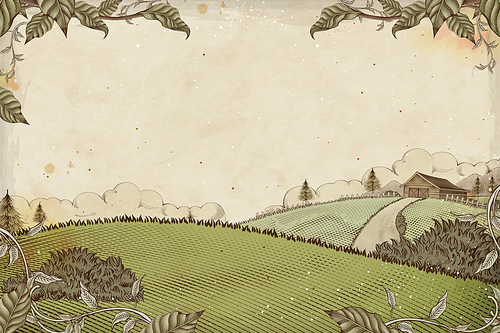 Engraving style farmland background for design uses