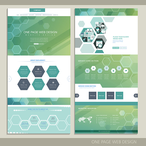 high-tech concept one page website design with hexagon elements | 유토이미지 ...