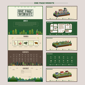 lovely one page website template design with nature scenery in green and brown