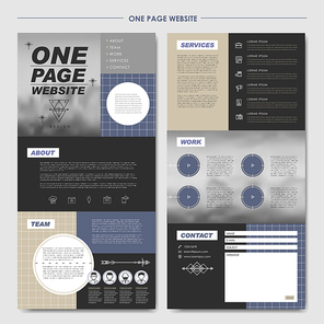 modern one page website design template in flat style with blurred banner