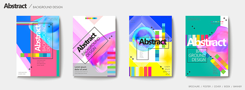 Abstract brochure set, colorful fluid liquid with geometric elements design