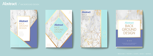Graceful brochure set, geometric shape with golden line and marble stone texture, aqua blue tone