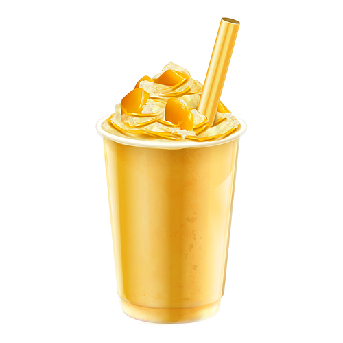isolated mango ice shaved takeout cup in 3d illustration on white
