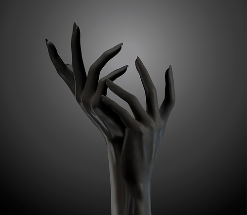 Black cosmetic elegant hands gesture in 3d illustration