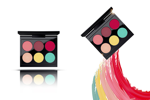 Colorful eyeshadow palette set with smear texture on white background in 3d illustration