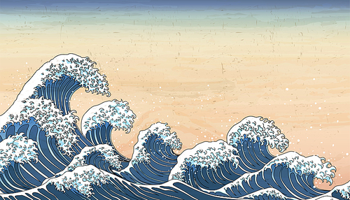 Retro Japan wave tides in Ukiyo-e style