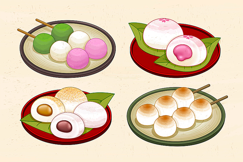 Japanese traditional dessert set with dango and mochi