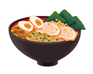 Delicious miso ramen with pork and nori isolated on white 