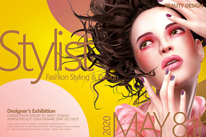 Trendy woman with pink makeup for style ads or magazine in 3d illustration