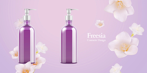 Freesia cosmetic purple pump bottle mockup in 3d illustration