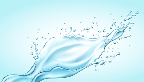Splashing clear water in 3d illustration on light blue background for design uses