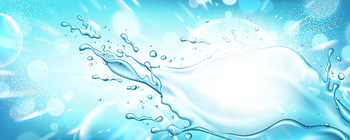 Splashing water effect on glowing light blue banner background