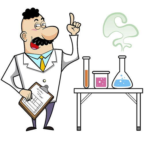 cartoon scientist with white background.