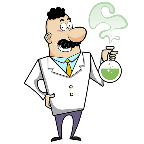 cartoon scientist with white background.