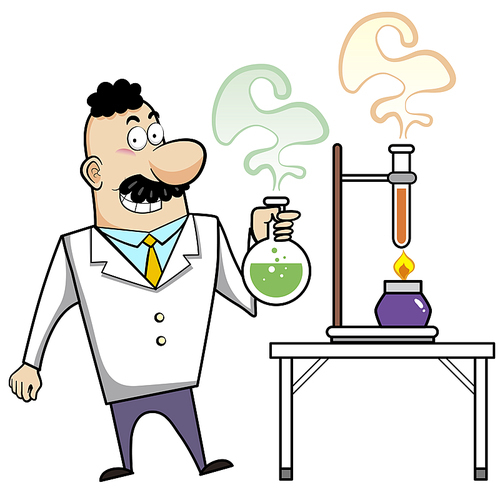 cartoon scientist with white background.